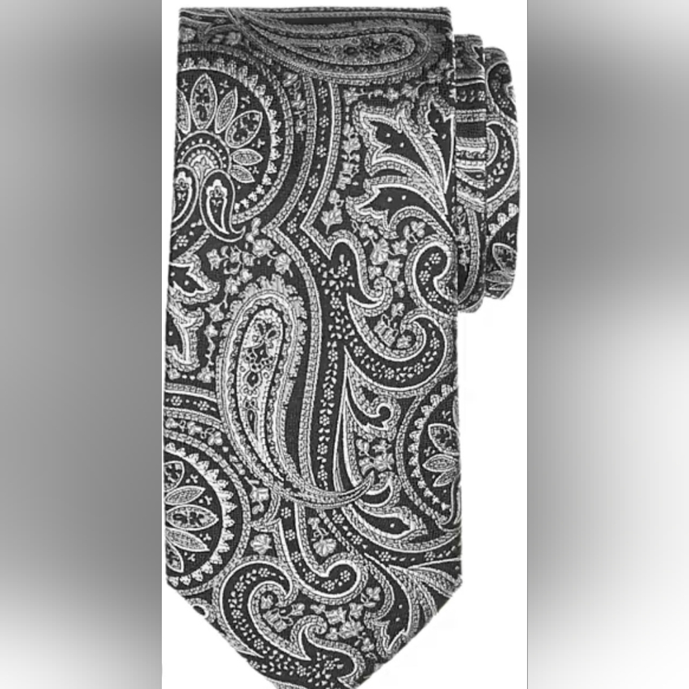 NWT Joseph Abboud Narrow Silk Tie Gray Paisley